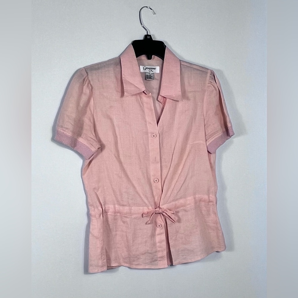 Georgiana By Naji Women's Peach Linen Short Sleeve Top EXC